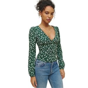 REFORMATION Nell Floral Button Up Blouse in Viscose